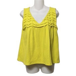 Anthropologie DELETTA Yellow Textured Pleated Tank Top L